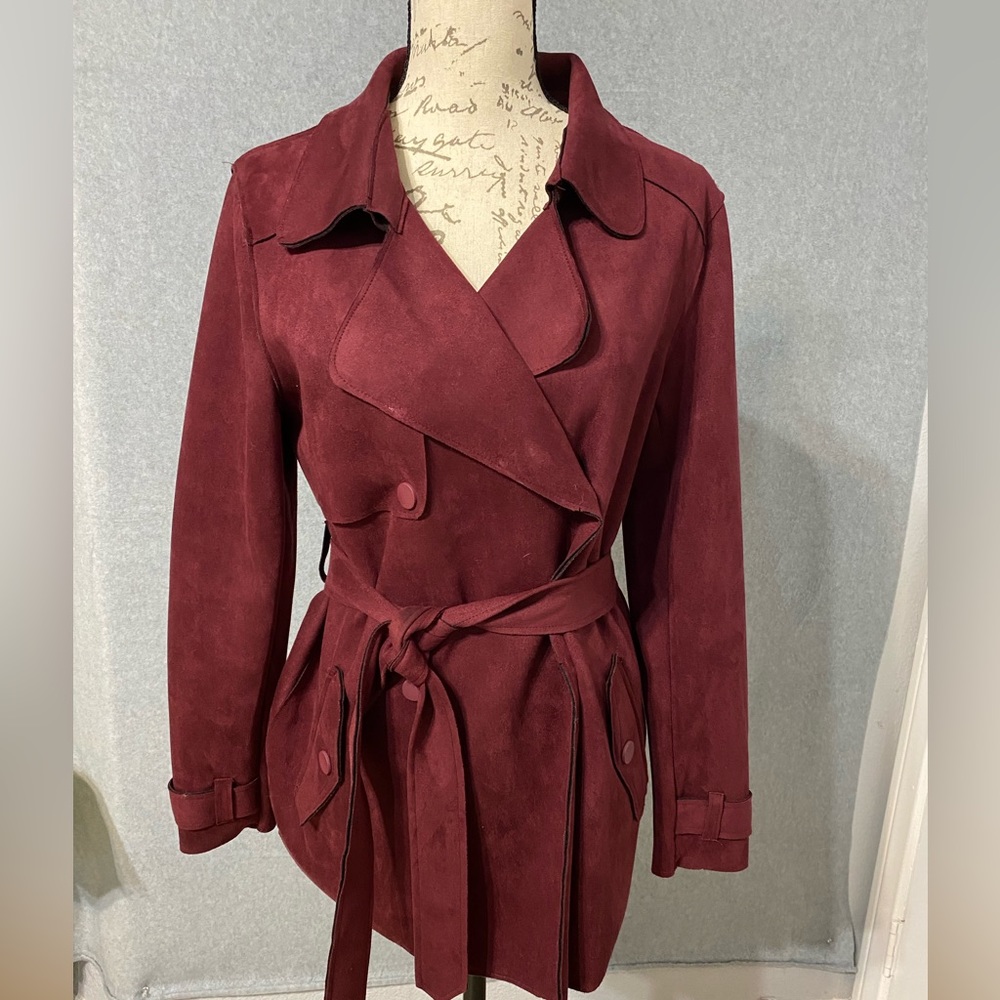 Haute Monde women belted coat suede burgundy coat size S
